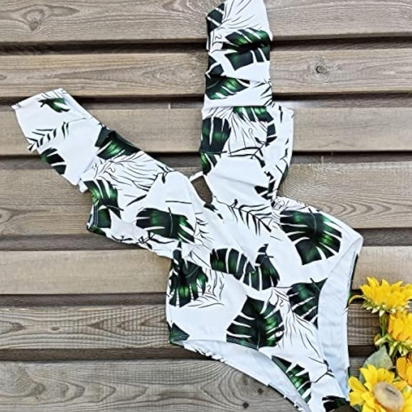 SPORLIKE Women One Piece V-Neck Ruffle Bathing Suit Padded Monokini‎ Medium - Picture 1 of 14